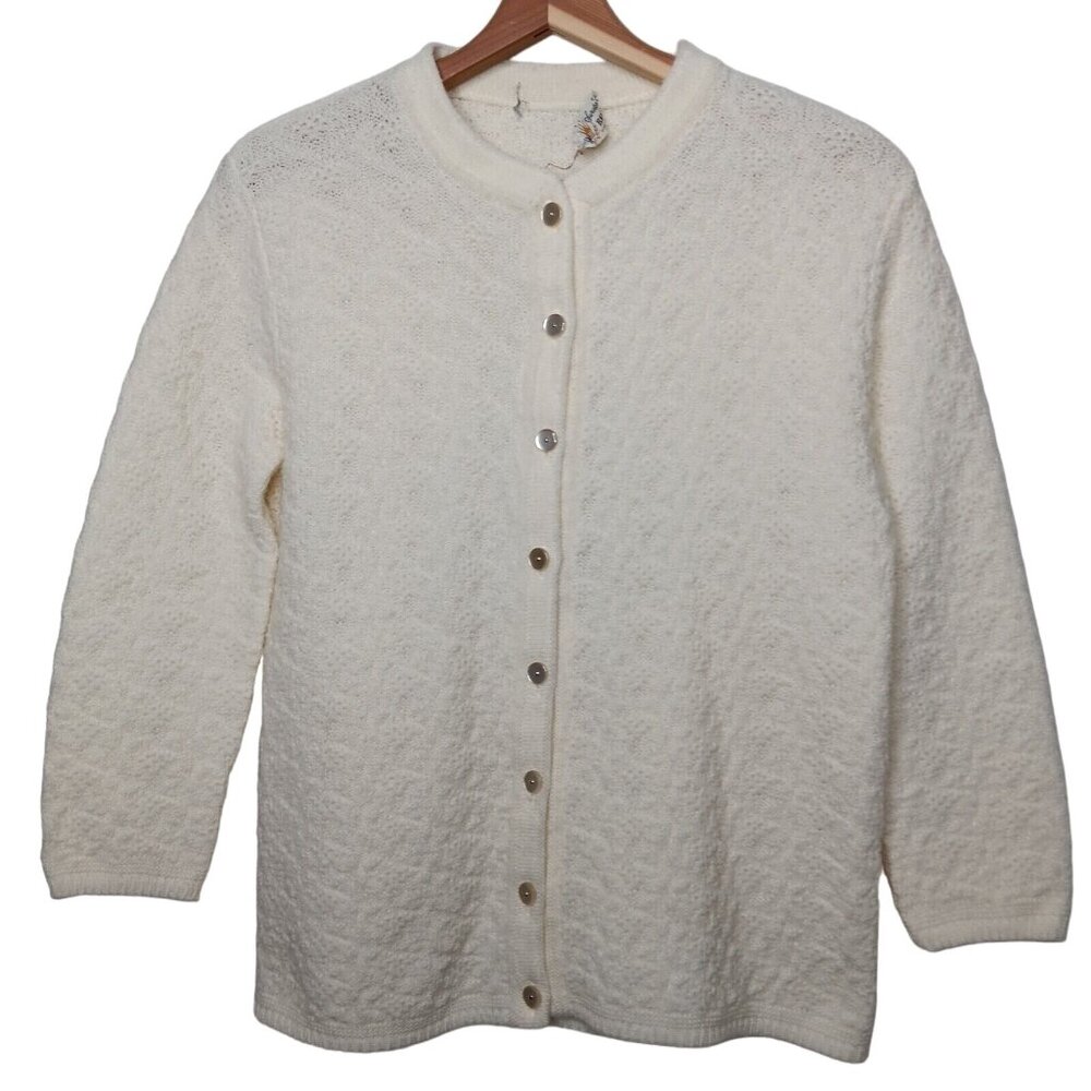 Vintage Sweater Bee by Banff S/M Cardigan Cream Off White Button Down Knit